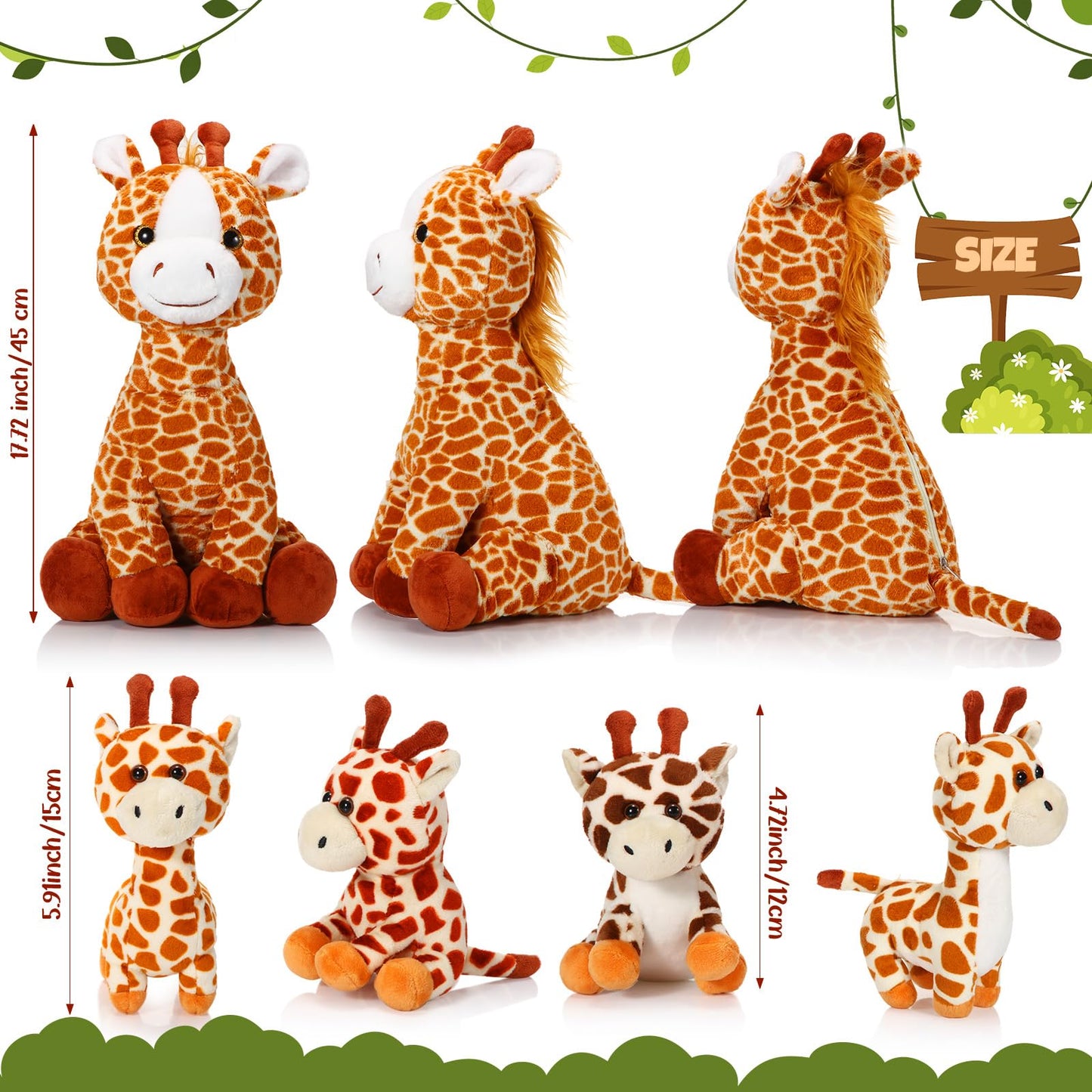 Honoson 5 Pcs Giraffe Stuffed Animals Set 18'' Large Mommy Giraffe Plush With 4 Cute Baby Zippered Tummy Soft Gift For Boy Girl