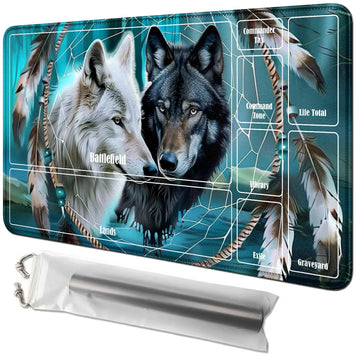 Rwutytiul Wolf Card Playmat 24 X 14 Inch With Tube Bag, Card Gameplay Playmat With Zones Commander Deck Board Mtg Rpg Ccg Tcg Ca