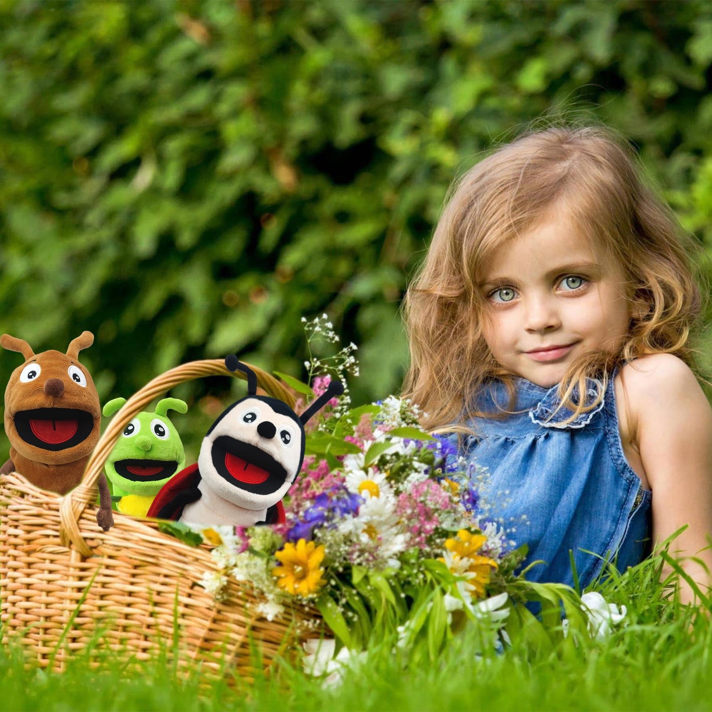 Justqunseen Hand Puppet Realistic Plush 13'' Insect Animal Puppet For Kids With Moveable Mouth, Soft Stuffed Story Toy For Role