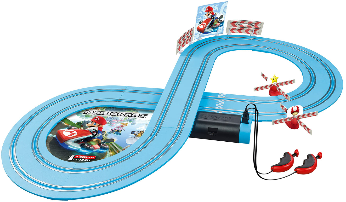 Carrera First Mario Kart - Slot Car Race Track With Spinners - Includes 2 Cars: Mario And Peach - Battery-Powered Beginner Racing Set For Kids Ages 3 Years And Up