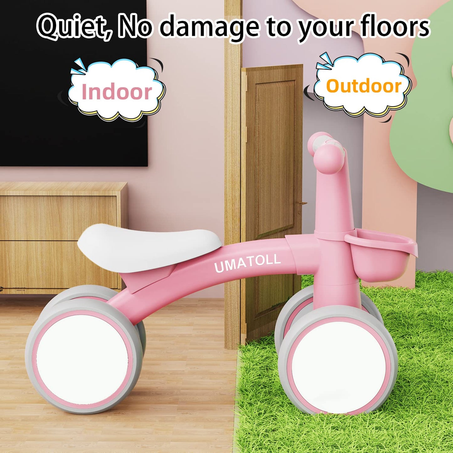 Umatoll Baby Balance Bike for 1 Year Old Boys Girls, 12-24 Months Toddler Balance Bike with Removable Basket, Adjustable Seat, 4