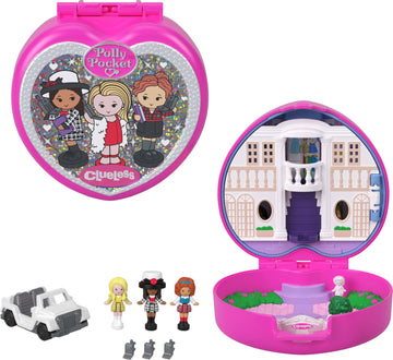 Polly Pocket X Clueless Collector Compact, Micro Dolls And Playset, 5 Themed Accessories Including Toy Car, Cher, Dionne, & Tai