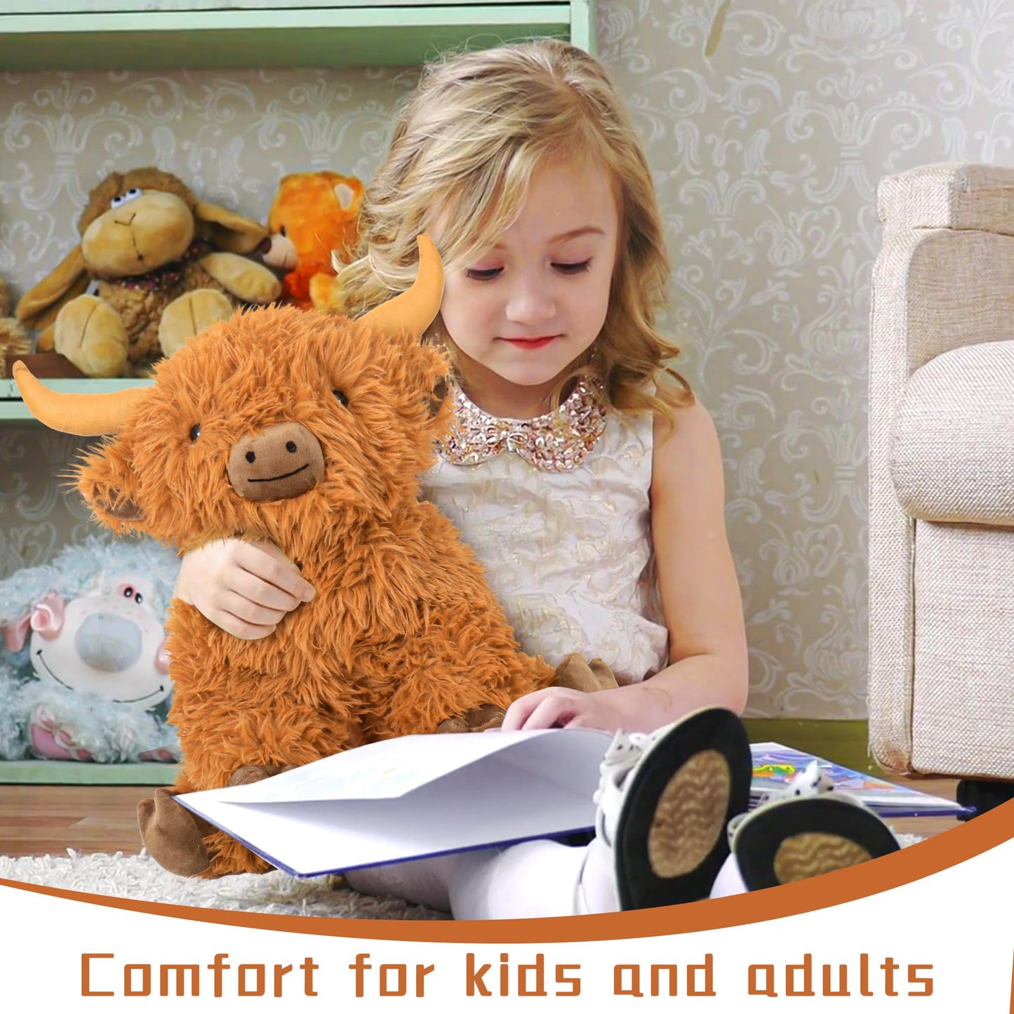 5Lbs Highland Cow Weighted Stuffed Animals, 16In Tall Big Highland Cow Plush Toy, Soft Adorable Stuffed Animal For Kids And Adul