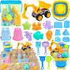 FHOZGECY Beach Toys, 21Pcs Sand Toys, Sandbox Toys with 2 in 1 Beach Truck, Collapsible Sand Bucket, Sand Castle Toys, Animal Mo