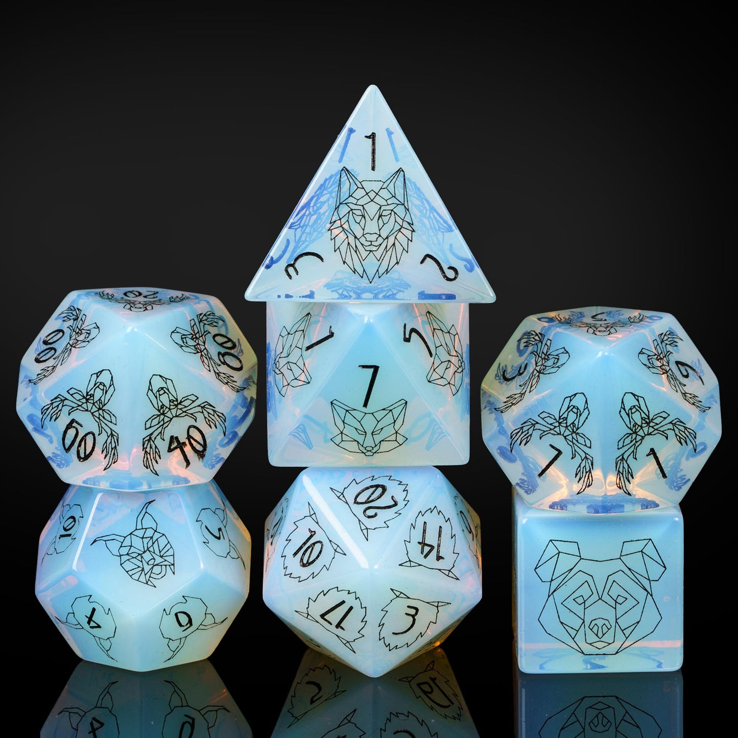UDIXI Opal Stone DND Dice Set, 7PCS Gemstone Dice Stone Dice Set D&D with Gift Case for Dungeons and Dragons Table Games (Beast