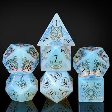 UDIXI Opal Stone DND Dice Set, 7PCS Gemstone Dice Stone Dice Set D&D with Gift Case for Dungeons and Dragons Table Games (Beast