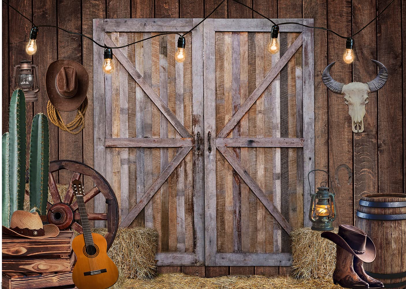 CYLYH 7x5ft Western Cowboy Backdrop Western Party Supplies Decorations Wild West Decor Rustic Wooden House Barn Photography Back