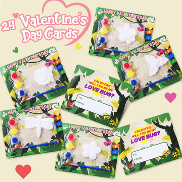 Shemira Valentines Day Cards for Kids- 24 Pack of Plaster Painting Kit with Valentines Greeting Cards for Kids, Valentines Sch