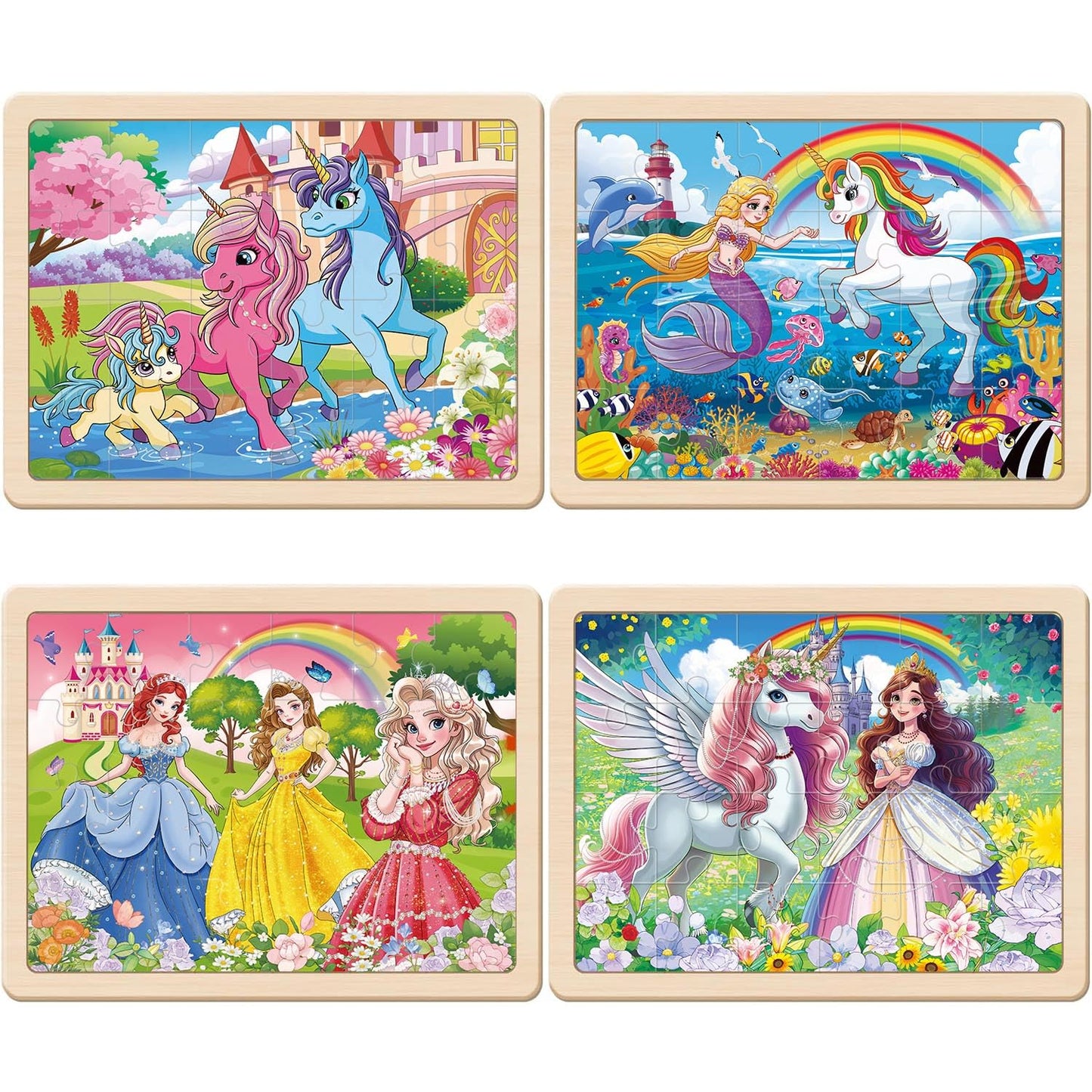 Puzzles For Kids Ages 4-6, Large 24 Pcs Unicorn Mermaid Princess, Wooden Jigsaw Puzzles For Toddlers, Preschool Educational Puzz