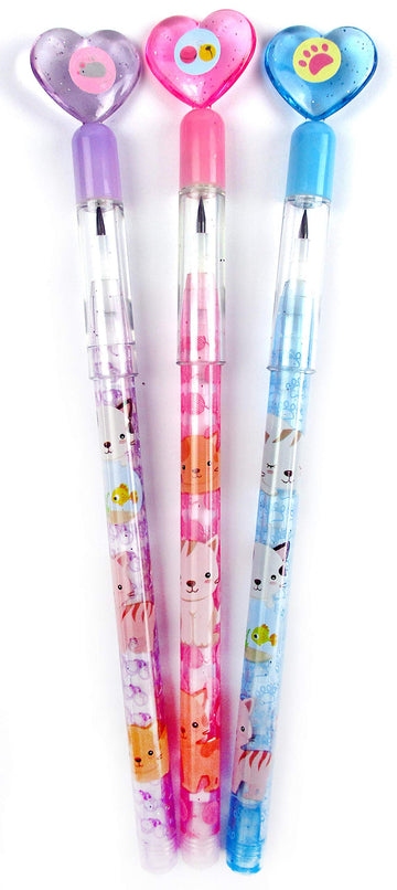 TINYMILLS 24 Pcs Cats Kittens Multi Point Stackable Push Pencil Assortment with Eraser for Kittens Birthday Party Favor Prize Ca