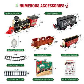 Ochido Train Set - Christmas Train Sets For Under The Tree, Electric Train Toy Gift For Boys Girls, With Railway Kits,Cargo Cars & Tracks,Light,Smokes & Sound,For 3 4 5 6 7 8+ Year Old Kids