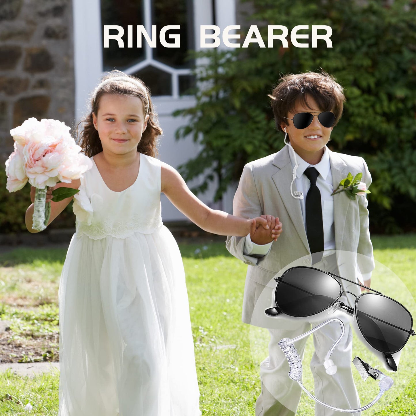 Boompark Ring Wedding Bearer Security: Ring Gifts Bearer Sun Glasses + Earpiece Cosplay + Ring Wedding Bearer Badge Police Fbi