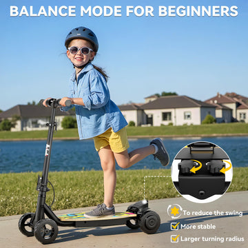 ARBELI 4-Wheel Electric Scooter for Kids w/250W Brushless Motor Up to 10 MPH & 8.5 Miles Rainbow Lights LED Display 5 Speed & Adjustable Balance Foldable Kids Electric Scooter UL-2272 Certified