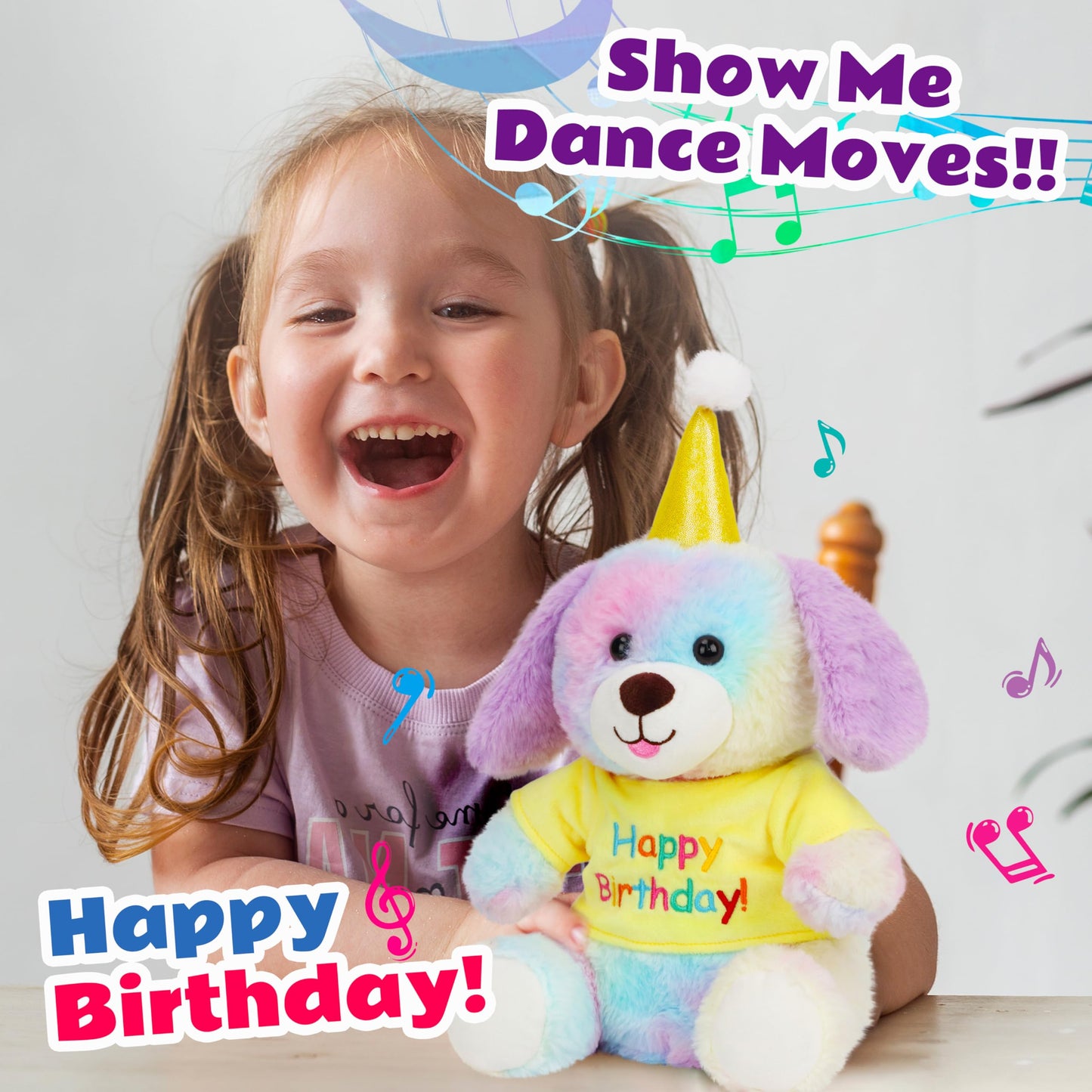 Cuteoy Happy Birthday Dog Musical Stuffed Animal Shaking Singing Dancing Plush Puppy Toy Electric Interactive Animated Plushies