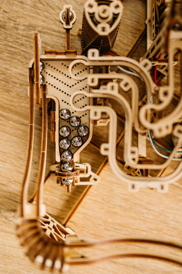 Wood Trick Wooden Marble Run Spiral Electric Motorized - Wooden 3D Puzzles For Adults And Kids To Build - 13X13 - Roller Coaster Mechanical Wooden Model Kits For Adults And Teens To Build