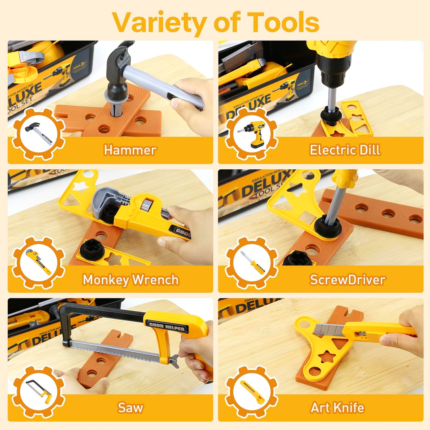 Zealous Kids Tool Set for Boys,Toddler Tool Set with Kids Tool Box & Electronic Toy Drill,Construction Pretend Play Tools for Ki