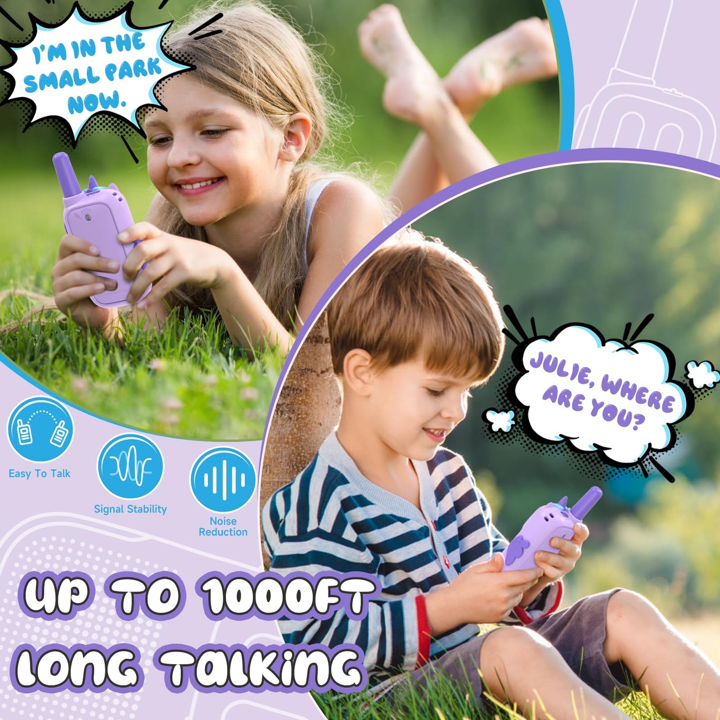 Holiky Purple Walkie Talkies With Silicone Cover, Toys For 3-4 Year Old Girls Boys, Kids Walkie Talkies 1000Ft Range 2 Way Radio