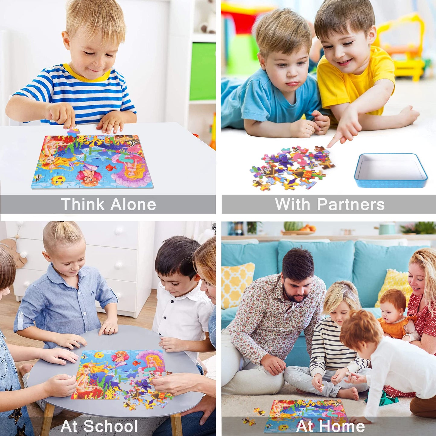 Lelemon Puzzles For Kids Ages 4-8,Mermaid 100 Piece Puzzles For Kids,Educational Kids Puzzles Ages 6-8 Jigsaw Puzzles In A Metal Box,Cool Puzzles Toys Puzzle Games For Girls And Boys