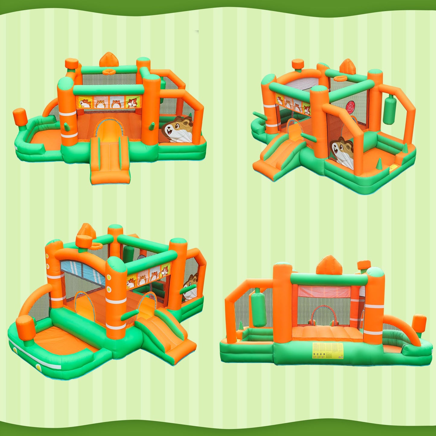 Inflatefly Bounce House Inflatable Slide Hamster Jumping Bouncer Kids Bouncy Castle With Blower For Wet And Dry
