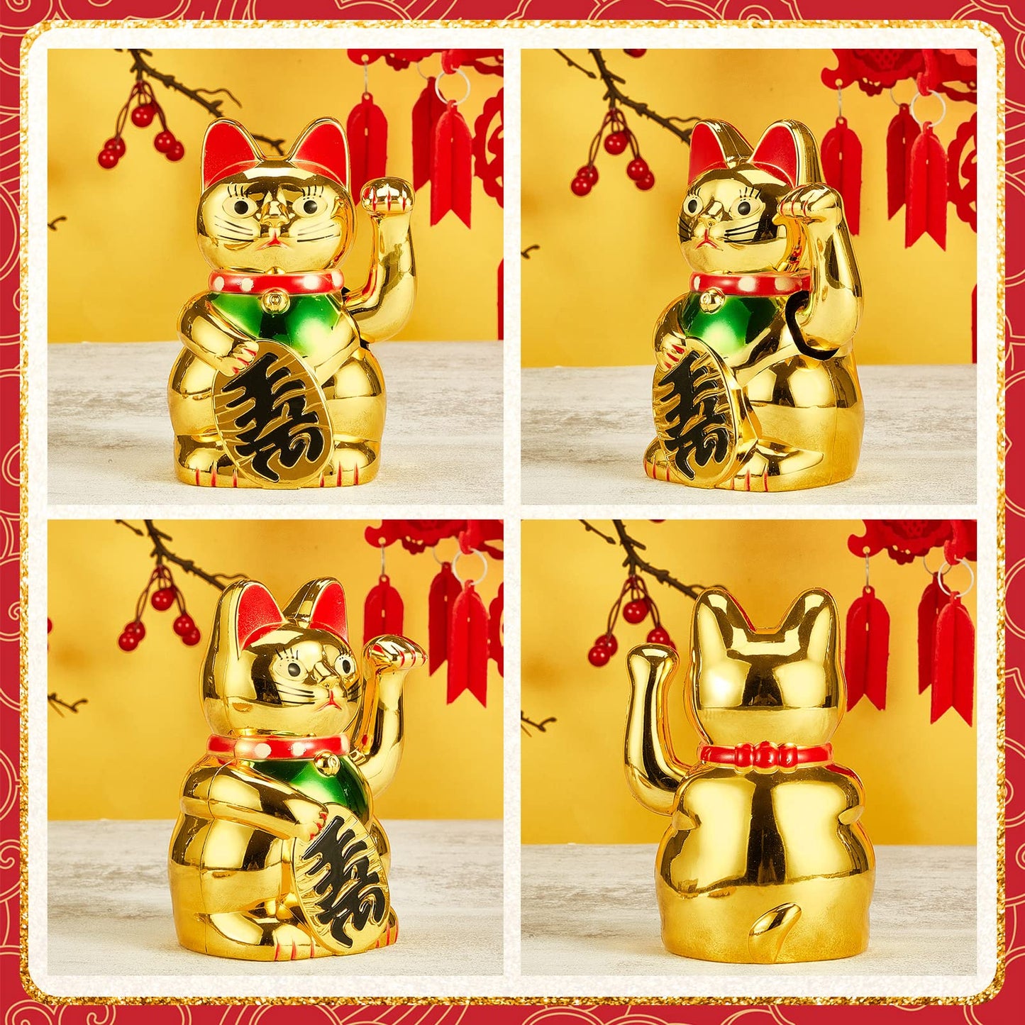 Chunful 8 Inch Lucky Cat Waving Arm Maneki Neko Gold Lucky Fortune Cat With Waving Hand Paw Up For Feng Shui Welcoming Fortune L
