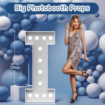 Imprsv Marquee Letters Silver Birthday Decorations: Large 4 Feet Tall Light Up Letters For Party Decor Baby Shower Big Foam Card
