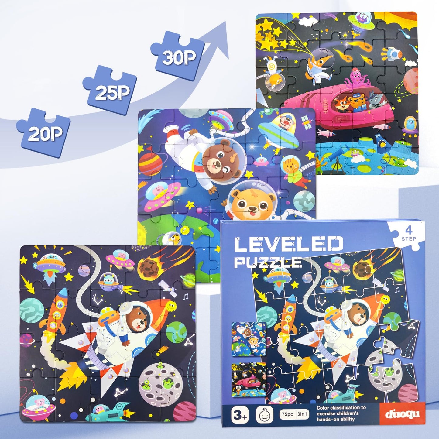 Magnetic Puzzles For Kids Ages 3-5, 3 In 1 Space Toddlers Magnet Jigsaw Puzzle Book, Kids Travel Road Trip Puzzle Toys For Boys And Girls Ages 4-8 (Space (20-25-30))