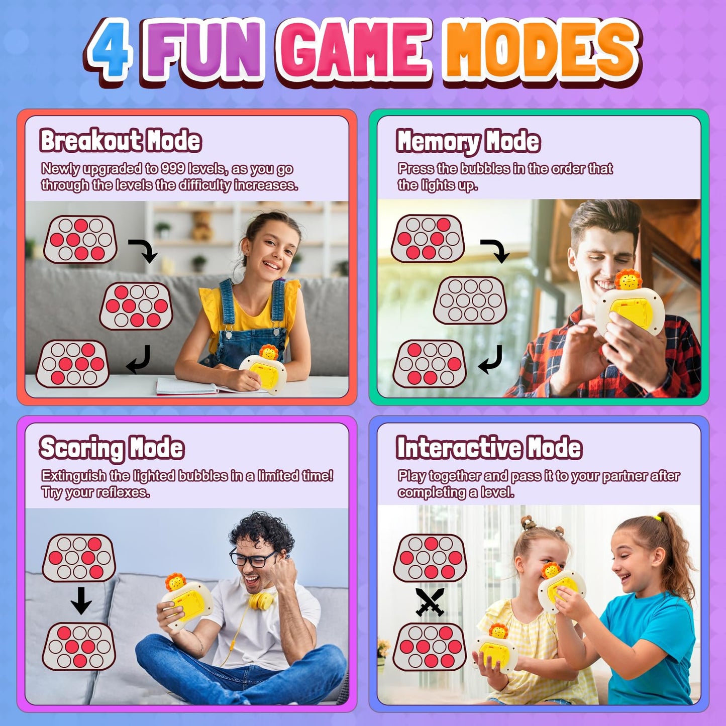 Quick Push Pop Game - Electric Handheld Games Sensory Light Up Fidget Toys With Music, Fast Push Bubble Games, Puzzle Toy Toys F