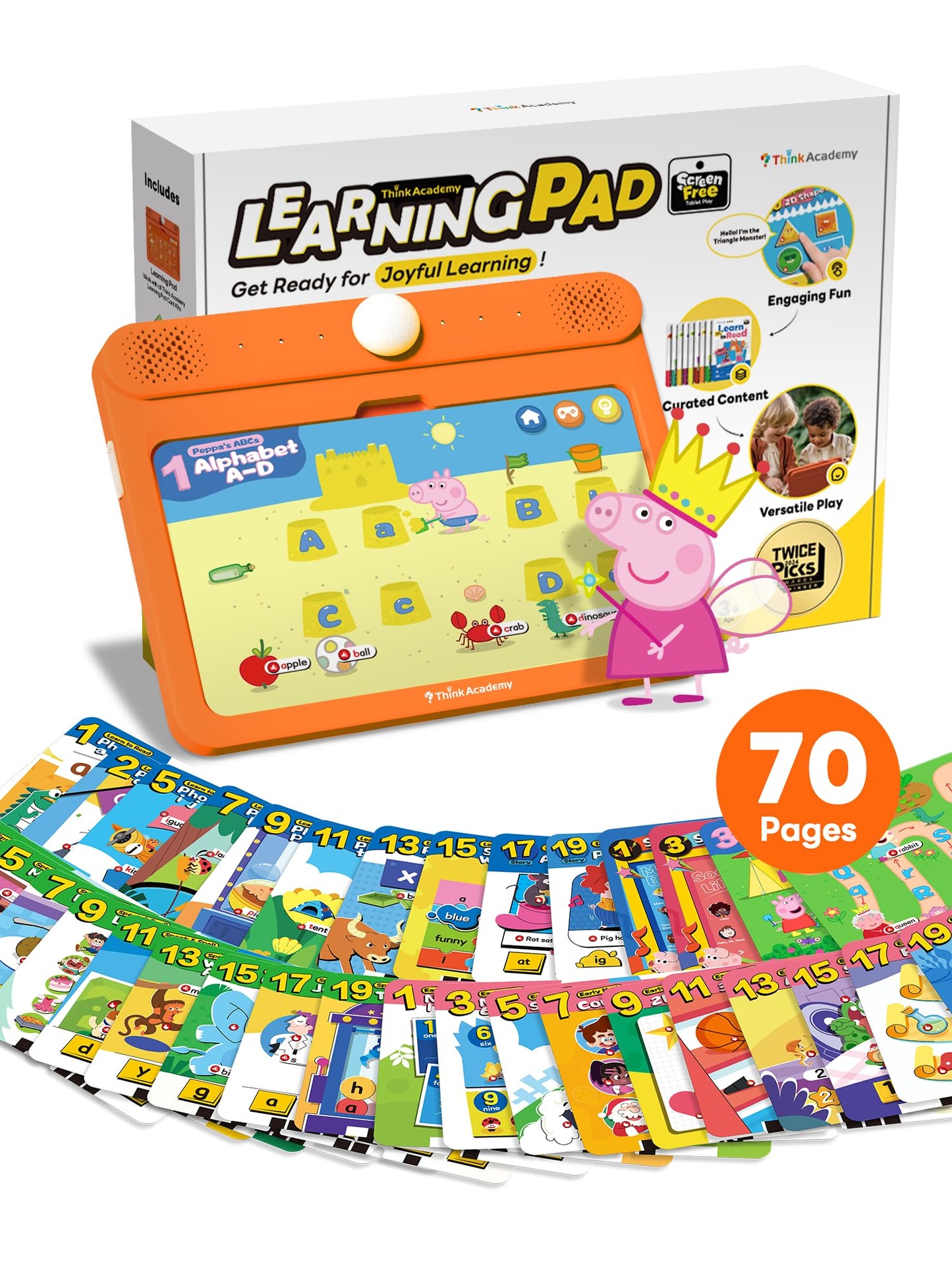 Think Academy Kids Learning Pad - 70 Themes Educational Tablet To Learn Alphabet, Sight Words, Numbers, Music, Preschool Learnin