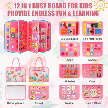 Hooku Busy Board For 1 Year Old, Montessori Toys For 2 Year Old, Baby Sensory Toys For Toddlers 1-3, Fine Motor Toys, Toddler Travel Toys, Toddler Learning Activities,Birthday Gifts For Baby Boy Girl