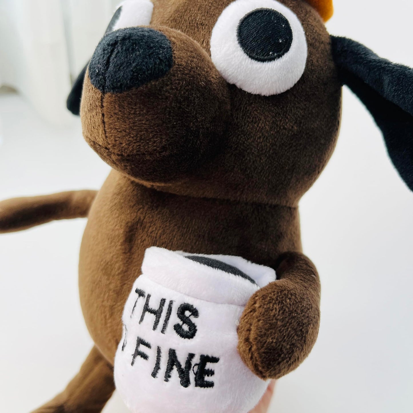 Tavashome 11'' Funny Chocolate This Is Fine Dog Plushie, Humor Coffee Drinking Dog Stuffed Animal Soft Dolls Plushies, Inspirati