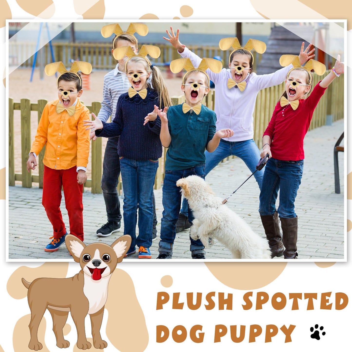 Syhood Puppy Dog Costume Set Kids Dog Ears Headband Bowtie Nose Tail Paw Gloves Dog Animal Costume Accessories For Carnival(Ligh