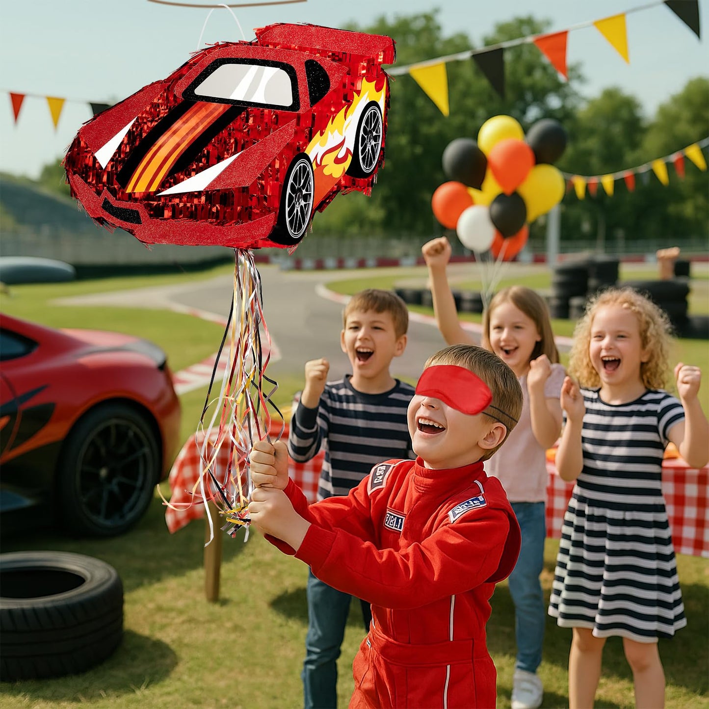 WERNNSAI Race Car Piata - Race Car Birthday Decorations Truck Car Pinata Bundle with Blindfold and Bat Monster Truck Party Favor