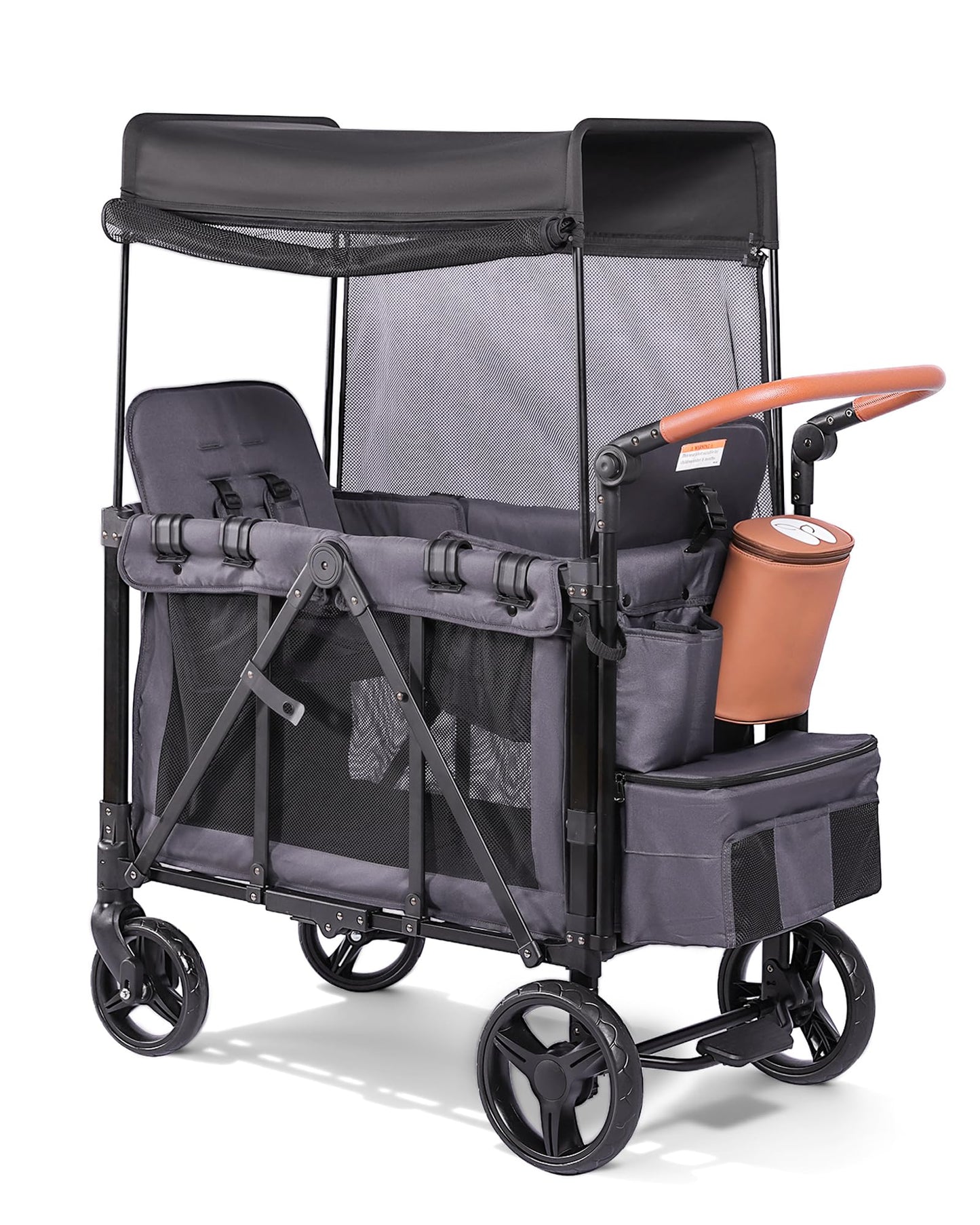 Wagon Stroller for 2 Kids with Insulated Snack Pack Foldable All-Terrain Wagon Stroller, 5-Point Harness & Canopy Parent Organiz