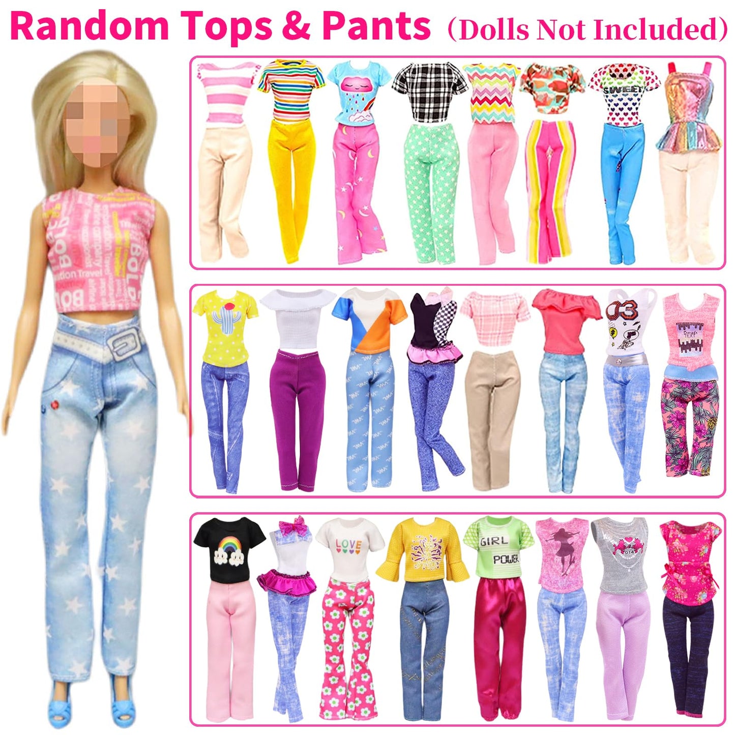 Ecore Fun 39 Pcs Doll Clothes And Accessories 3 Fashion Dresses 10 Slip Dresses 3 Tops 3 Pants 10 Necklaces 10 Shoes Fashion Casual Outfits Perfect For 11.5 Inch Dolls