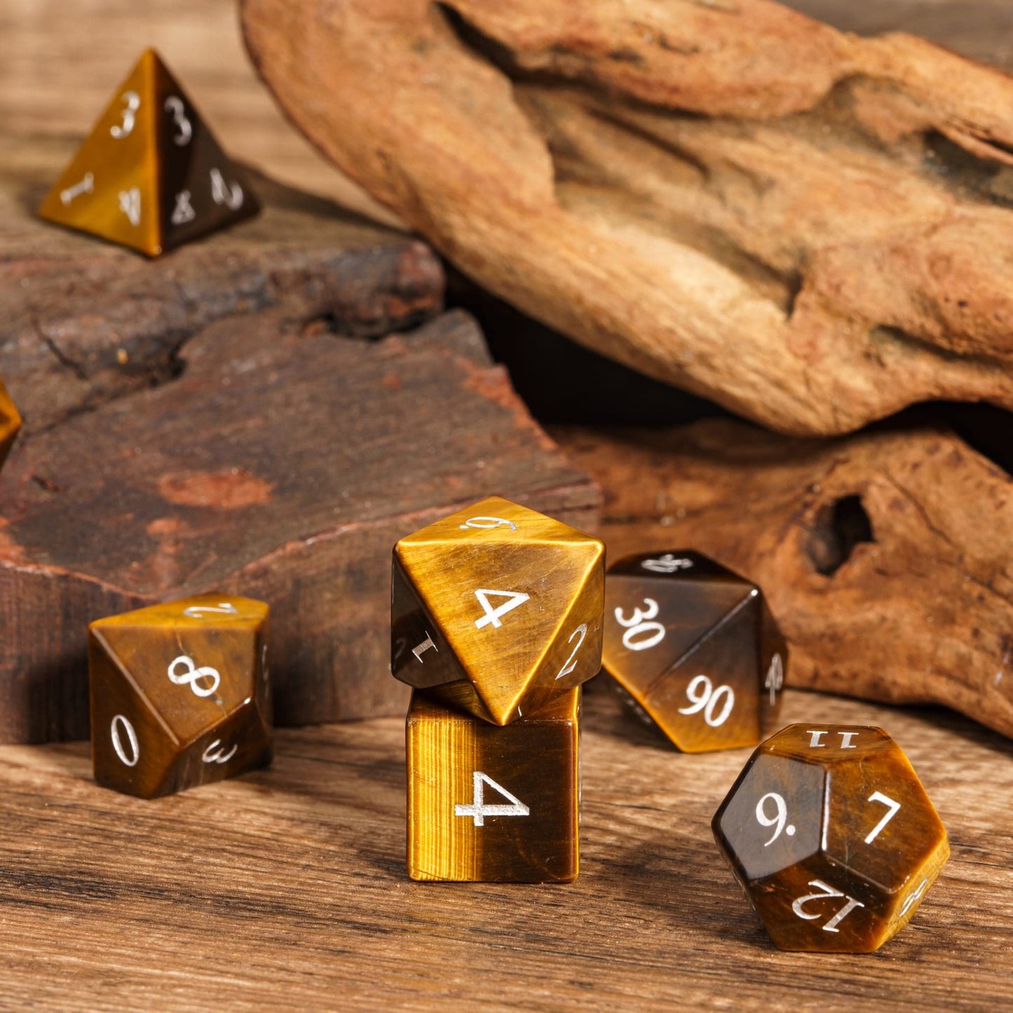 UDIXI Stone DND Dice Set, 7PCS Tiger's Eye Gemstone D&D Dice for Dungeons and Dragons, Role Playing Dice for RPG MTG Table Games