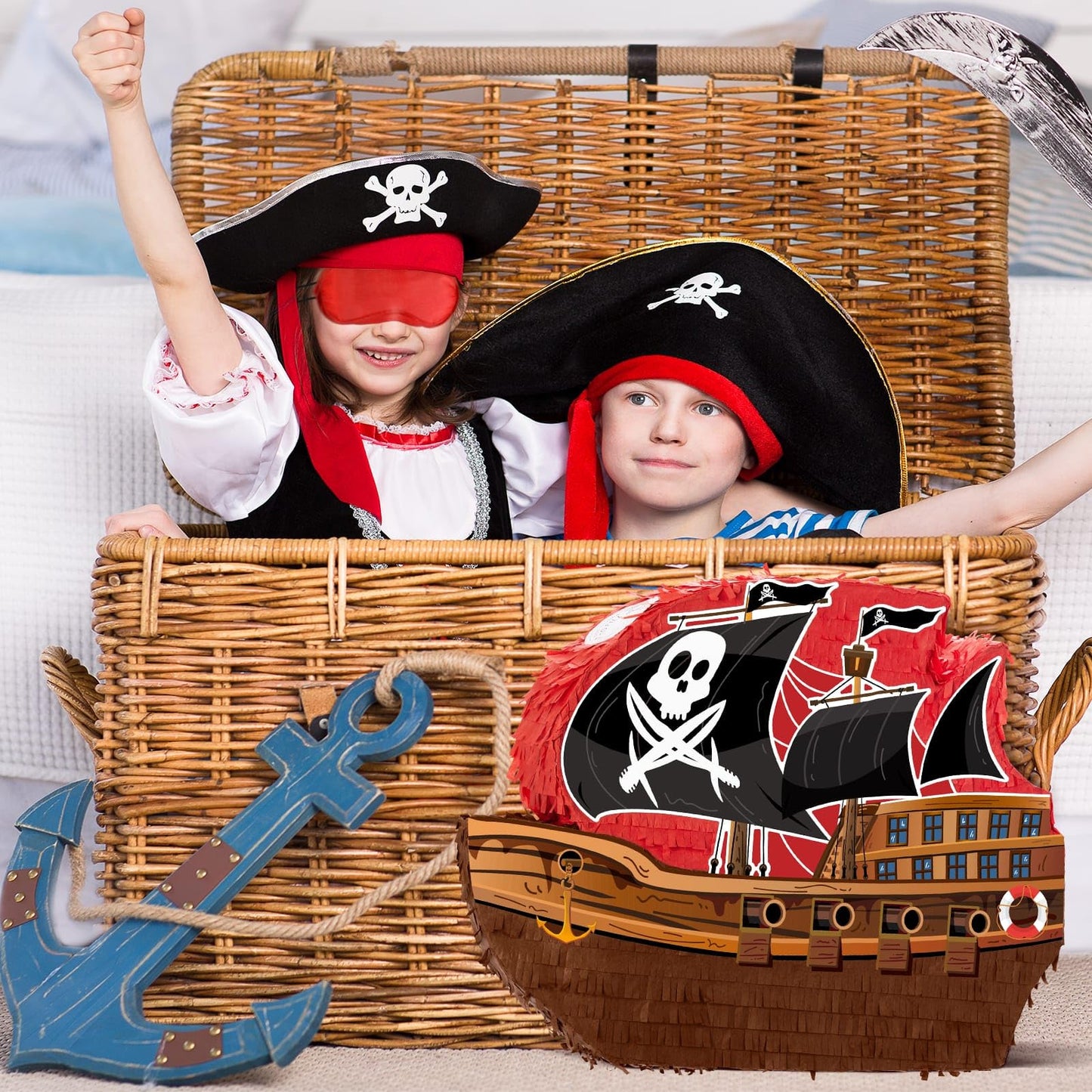 WERNNSAI Pirate Piata - Pirate Ship Piata with Blindfold and Bat for Boys Kids Caribbean Pirate Piata Birthday Party Favors Deco