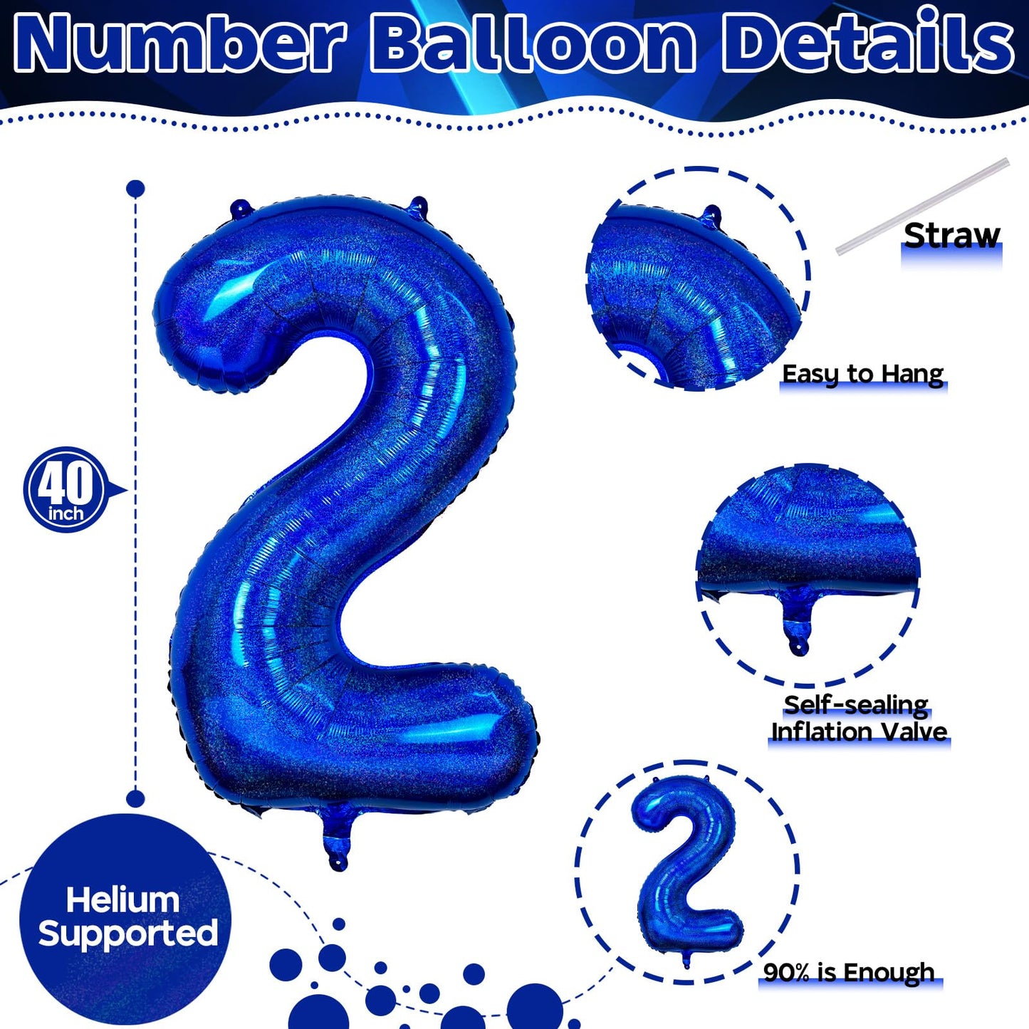 21St Birthday Balloons For Boys, Large Dark Blue Foil Number 21 Balloons, Navy Royal Blue Self Inflating Helium Globos Azules Ma