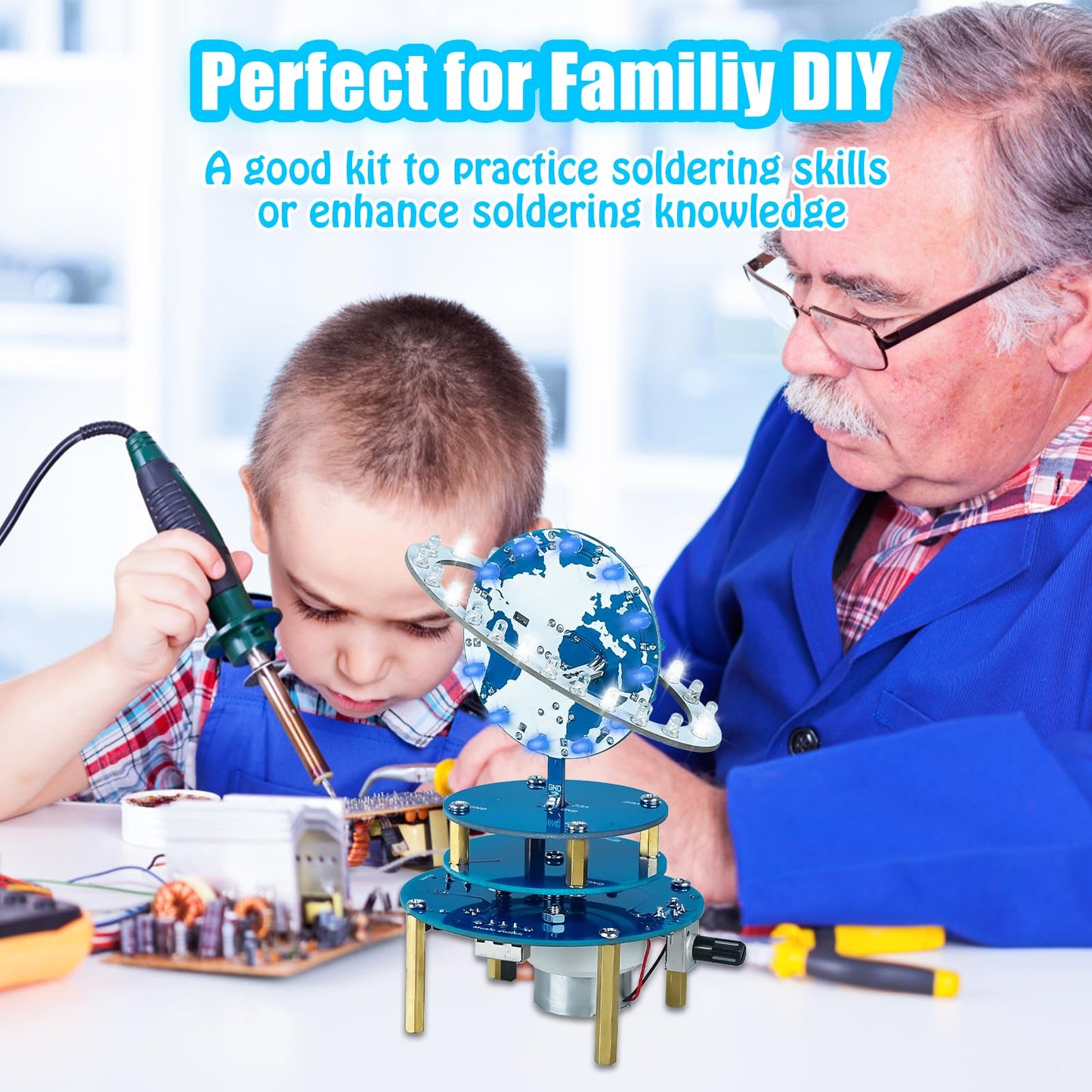 Pemenol Soldering Practice Project Kit, Diy Globe Planetary Motion Kit Corded Rotating Universe Model Music Switch Brightness Ad