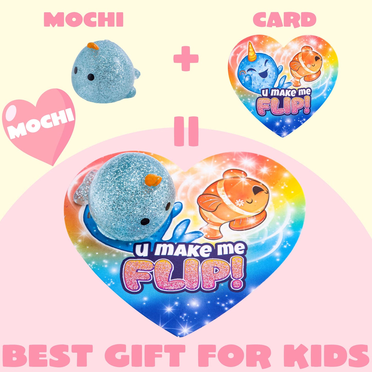 Joyin 28 Pcs Cards With Glitter Mochi Squishy Toys, Cute Sea Animals Mochi To Squeeze, Stress Relief Fidget Toys For Kids Party Favor Classroom Class Exchange Prizes