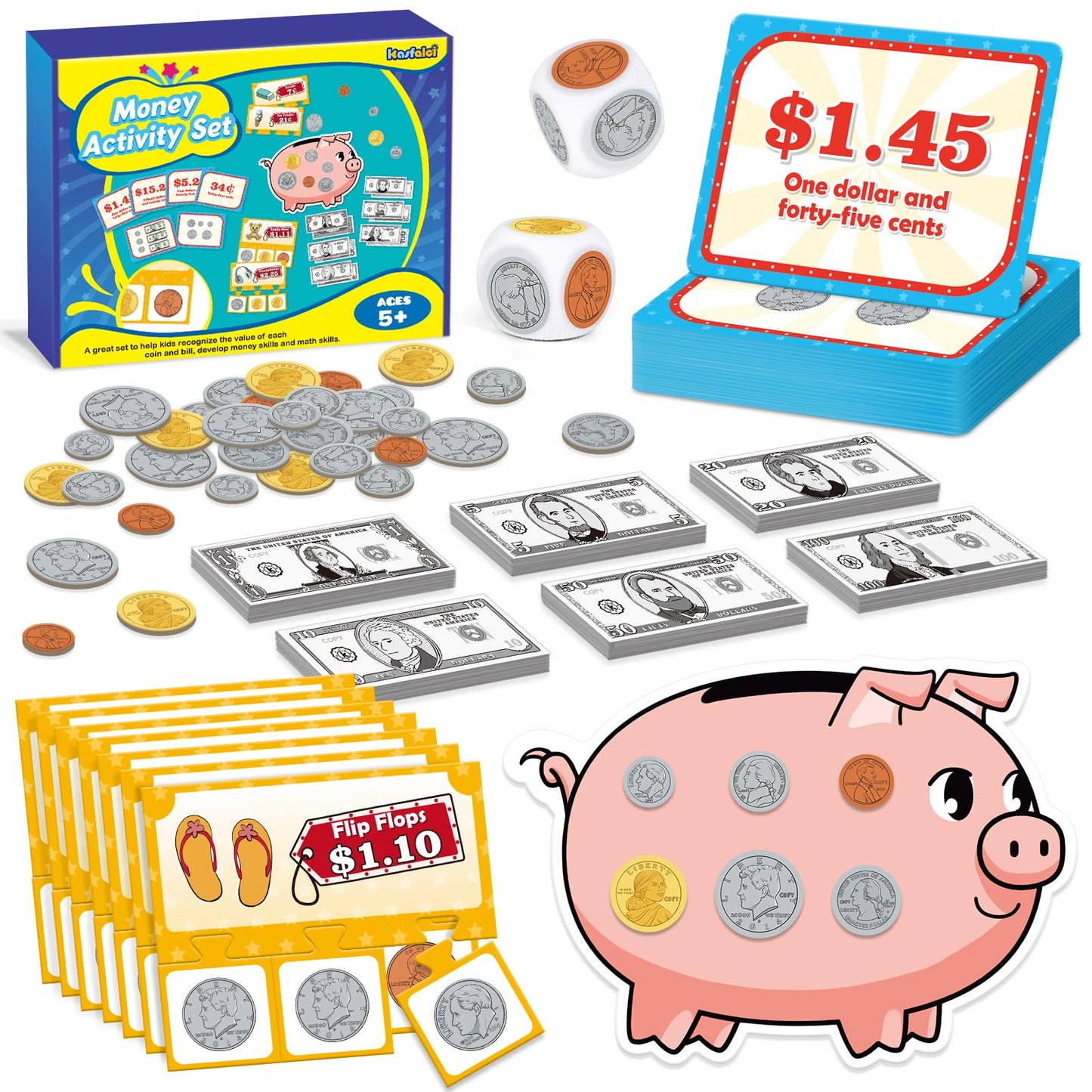 Kasfalci Money Activity Set for Kids for Learning, Pretend Play, Math Manipulatives,Teaching,Counting,Learning & Education Toys