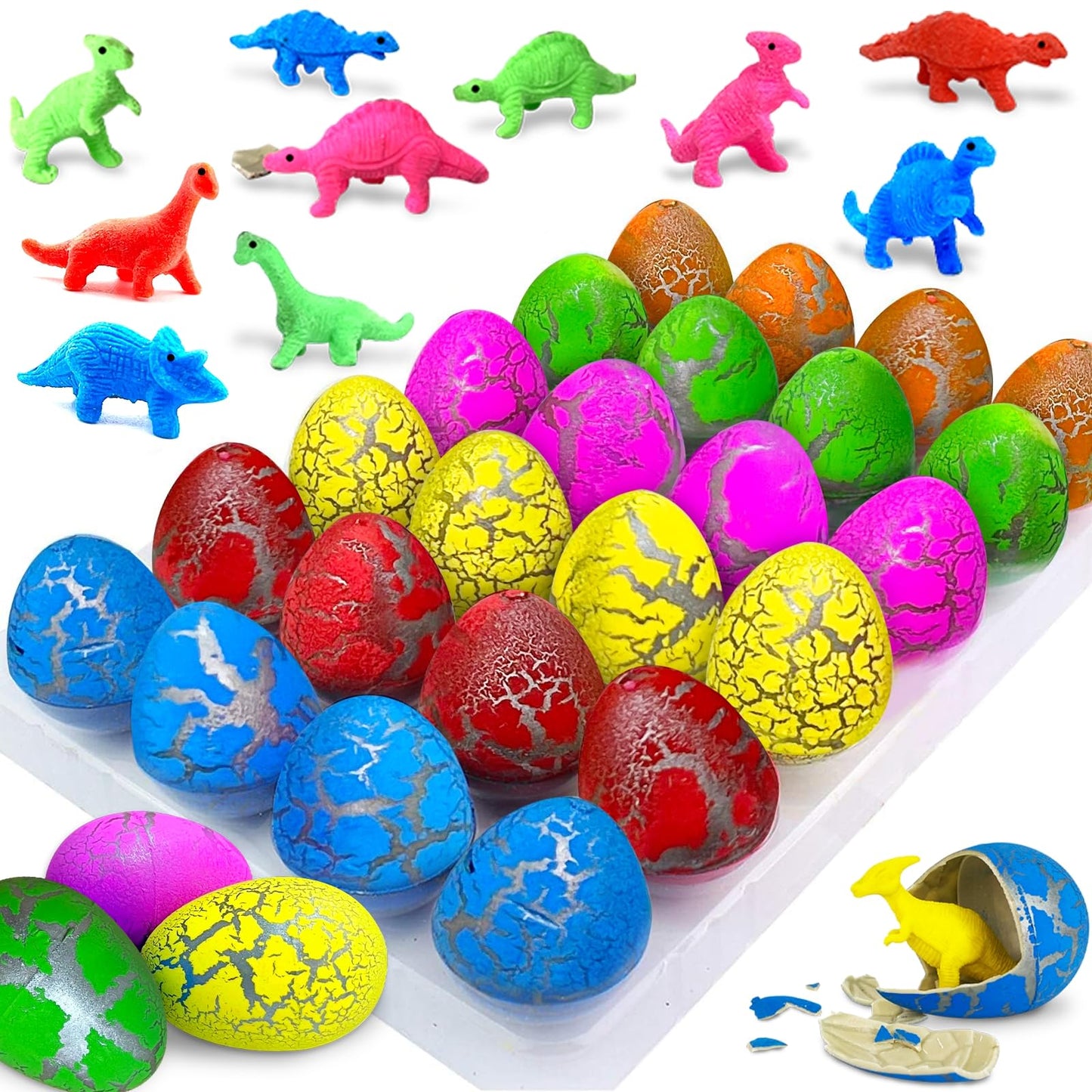 24 Pcs Easter Eggs Hatching Dinosaur Eggs For Easter Baskets Stuffers Fillers Easter Eggs Hunt Games, Grow In Water Hatch Dinosaur Egg With Assorted Color Crack Science Kits Novelty Toy Easter Gifts