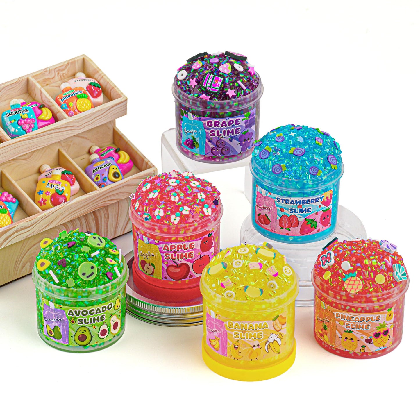 Okaybee 6 Pack Bingsu Crunchy Slime Kit, Rainbow Slime For Kids, With Cute Slime Charms & Add-Ins, Slime Party Favors Sensory To