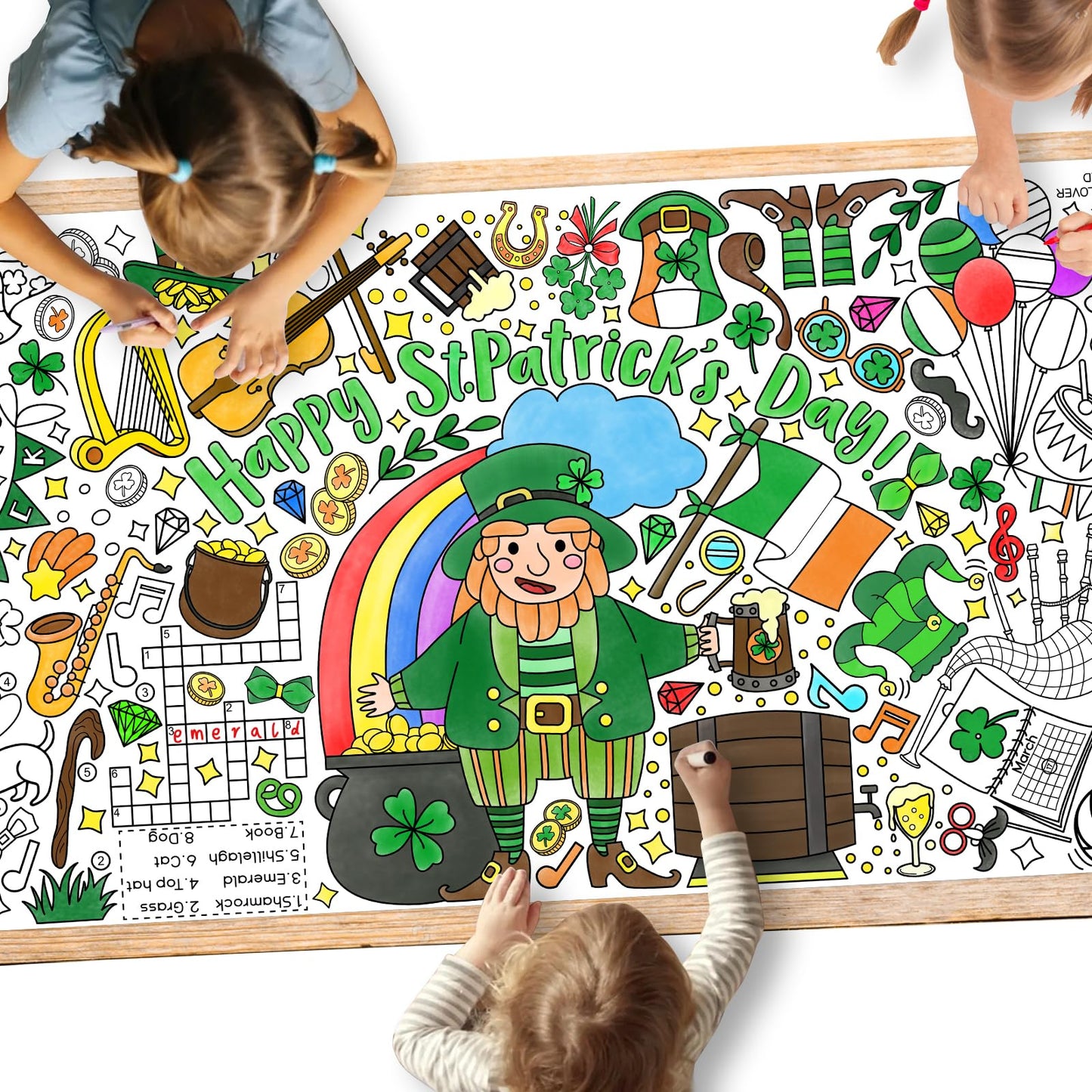 St. Patrick'S Day Coloring Poster For Classroom Wall - Versatile 31.5 X 72 Inches Irish Themed Activity Poster/Table Cover, Scho