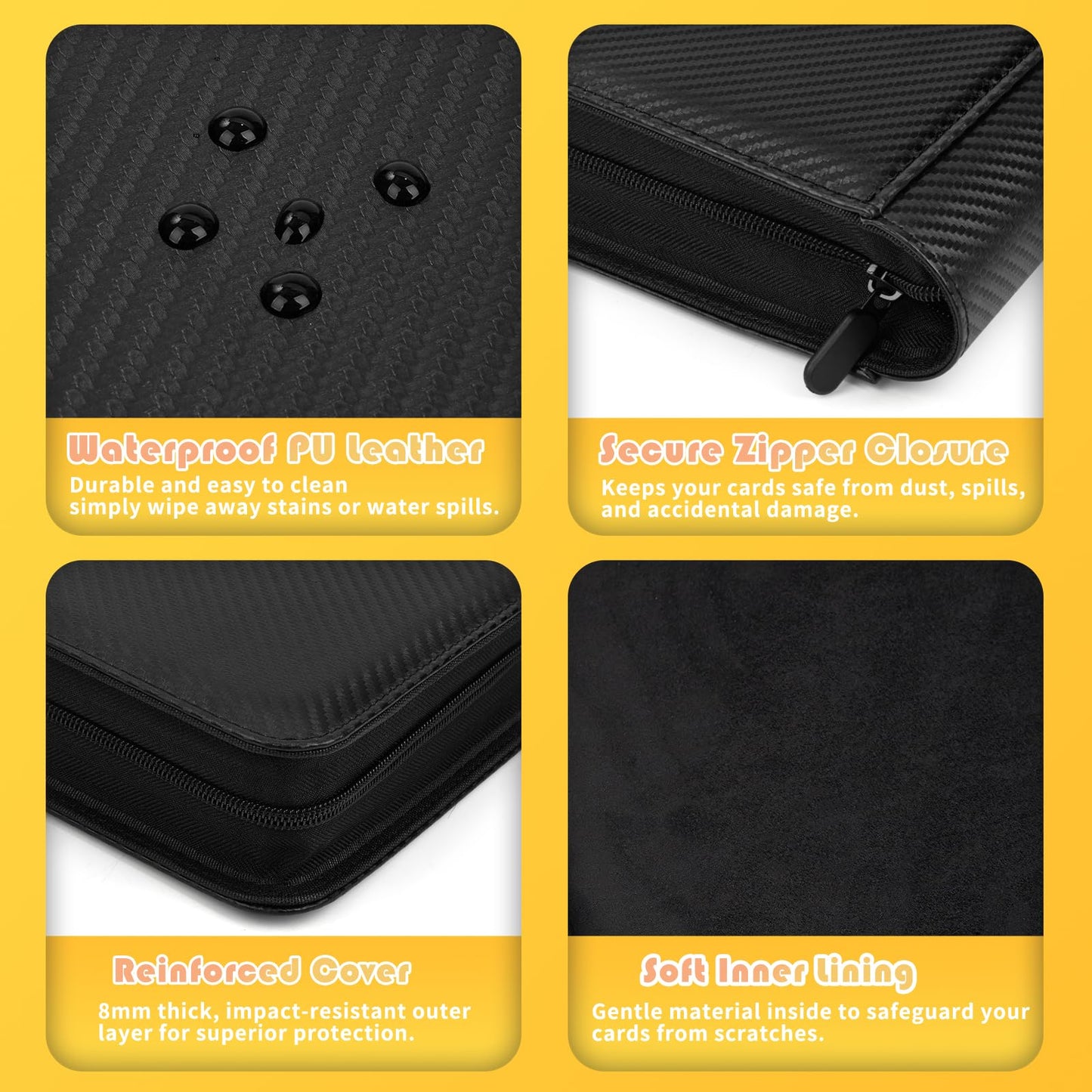 enhanced 1000+ Pockets Trading Card Binder 16-Pocket Ringless Side-Loading Album for TCG MTG Lorcana Sports & Standard-Size Cards (Black1)