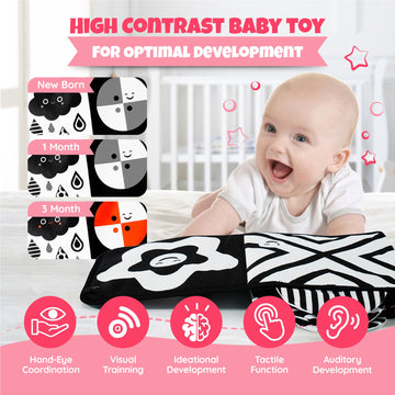 Lalala Baby Black And White Baby Toys - High Contrast Soft Sensory Book With Mirror For Newborn Development, Perfect Tummy Time