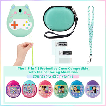 Meetikar Carrying Case And Silicone Cover Compatible With Tamagotchi Pix Virtual Pet Game Machine, (5-In-1) Silicone Cover For T