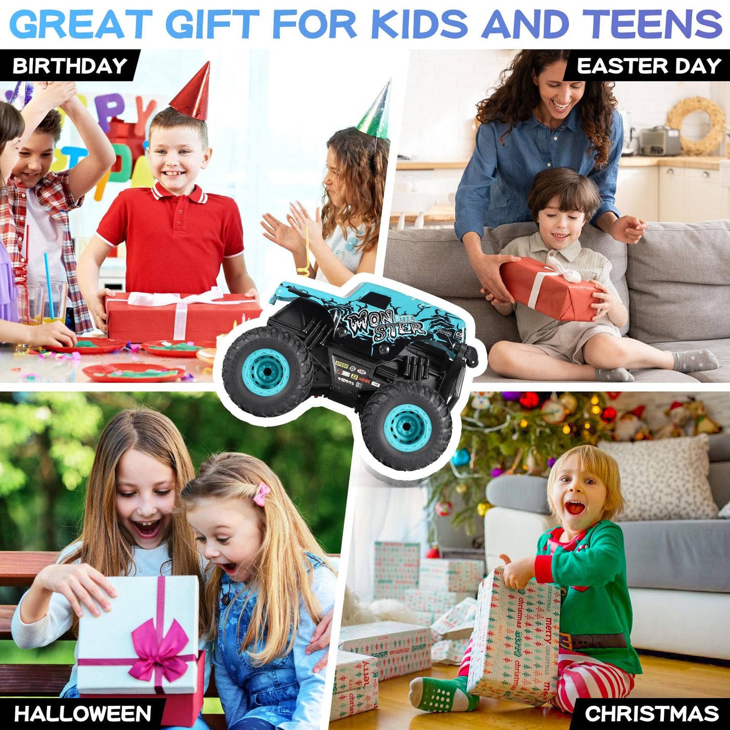 DYODYORC Remote Control Car, 2.4Ghz All Terrain Monster Truck Toys, RC Truck with Music, 3 Lighting Effects, 360 Stunt Capable,