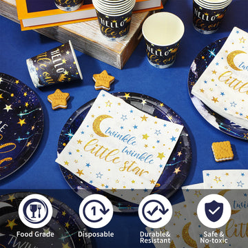 200 Pcs Twinkle Twinkle Little Star Baby Shower Paper Plates Napkins Cups Baby Shower Party Supplies Tableware Set Navy Blue Dis