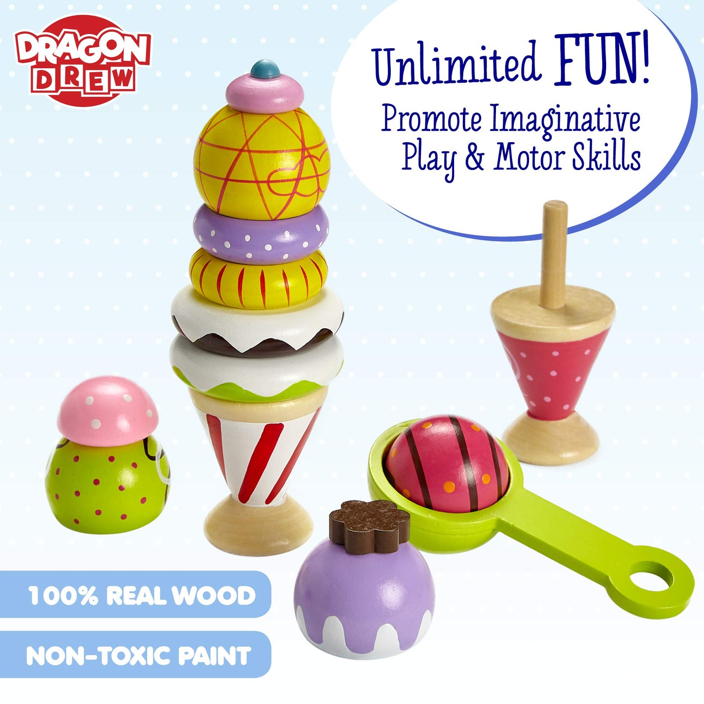 Ice Cream Toy - Pretend Ice Cream Set - Ice Cream Set for Kids - Wooden Ice Cream Set