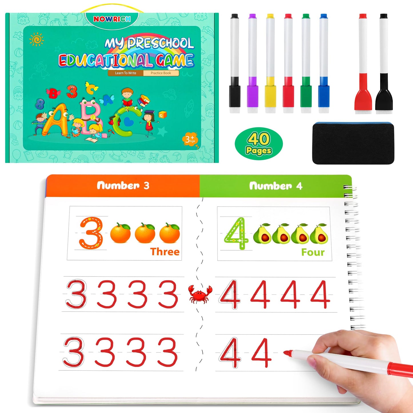 Toddler Preschool Learning Activities Handwriting Practice Book, 40 Pages Kindergarten Educational Workbooks, Autism Learning Re